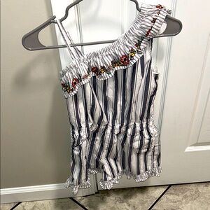 Janie and Jack Floral Embroidered Striped Romper Size 12 EUC